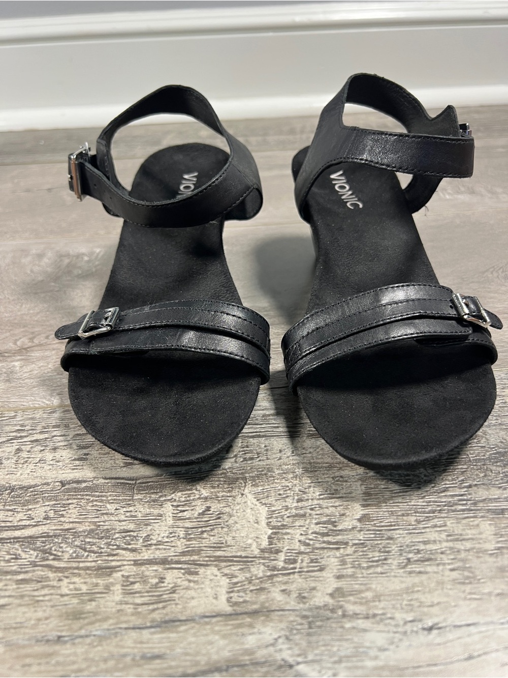Vionic Noble Laurie Black Leather Wedge Sandals Women's Size 7 - Picture 5 of 7